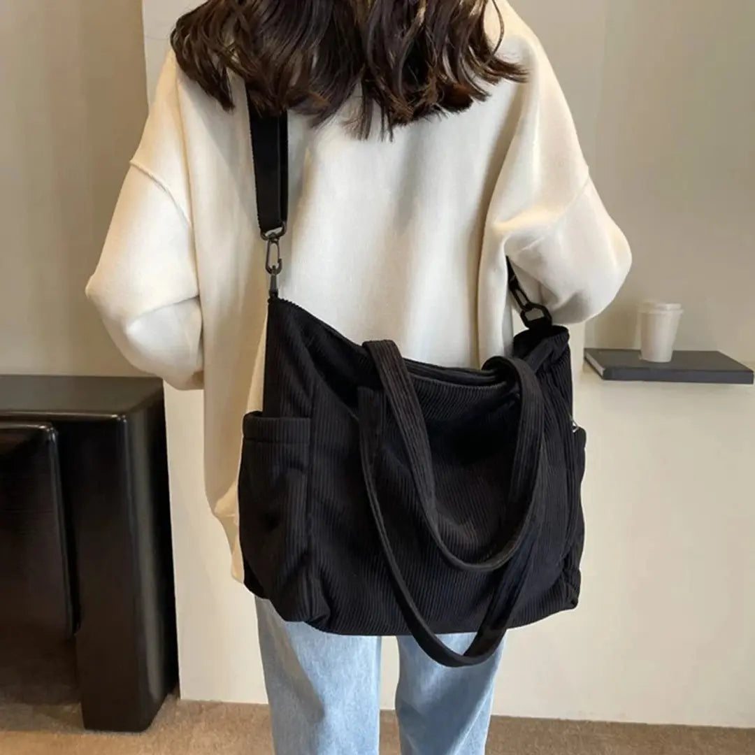 Stylish Corduroy Tote Bag for Women with Large Capacity Design