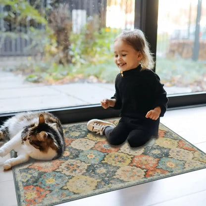 Trellis Haven Indoor-Outdoor Door Mat - Washable Non-Slip Polyester Entrance Rug with Raised Pattern