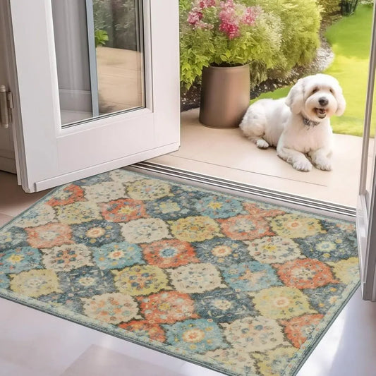 Trellis Haven Indoor-Outdoor Door Mat - Washable Non-Slip Polyester Entrance Rug with Raised Pattern