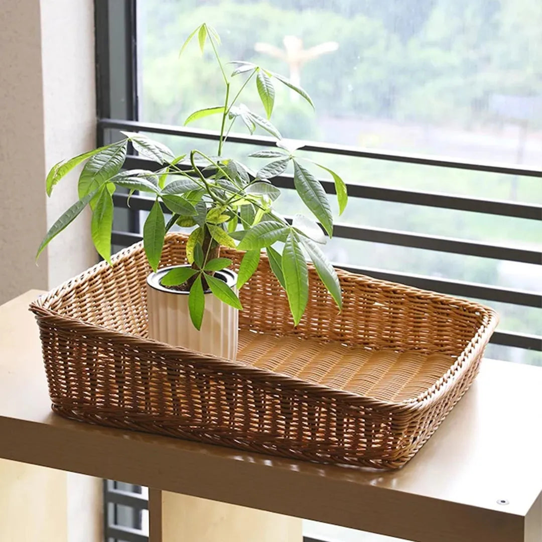 Rectangular Wicker Rattan Serving Tray