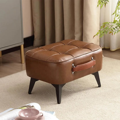 Minimalist Short Stool - Soft Faux Leather Shoe Bench
