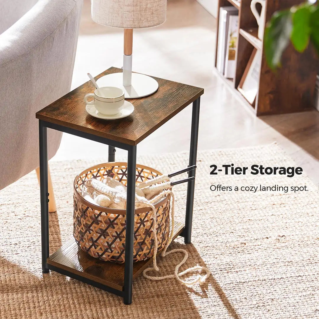 Set of 2 Rustic Industrial Side Tables - 2 Tier Bedside Coffee Tables