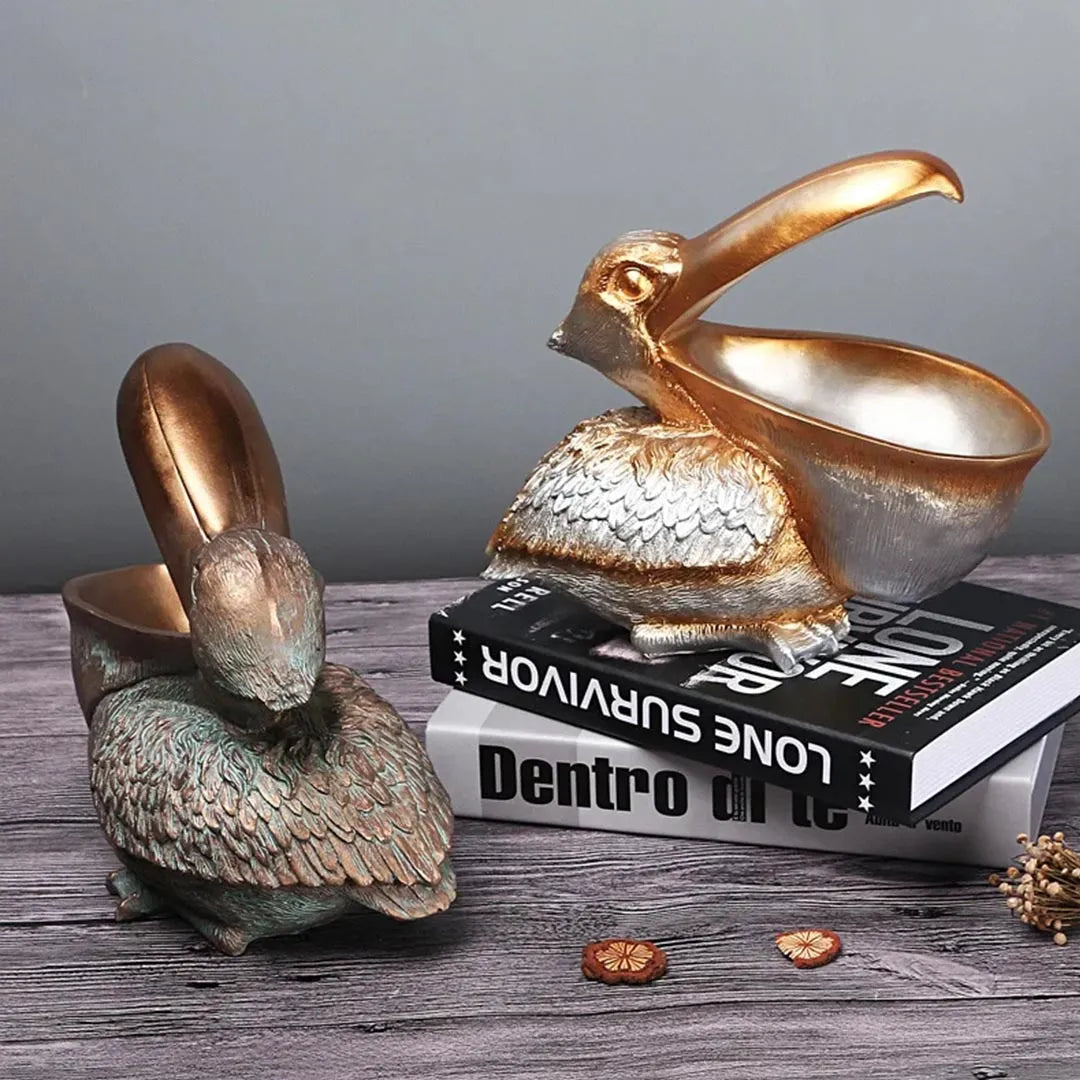 Pelican Birds Figurine - Resin Desktop Organizer and Decorative Candy Dish