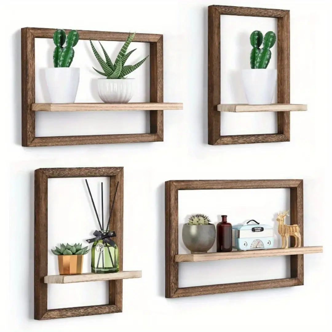 2 Pcs Square Wooden Floating Shelves - Wall Mounted Shelves for Wall Storage and Home Decor