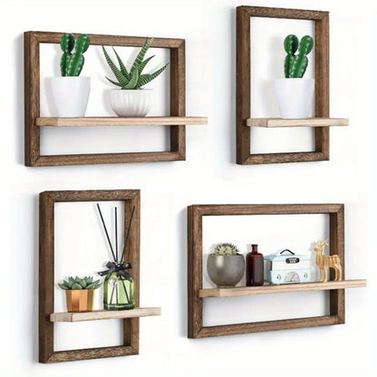 2 Pcs Square Wooden Floating Shelves - Wall Mounted Shelves for Wall Storage and Home Decor