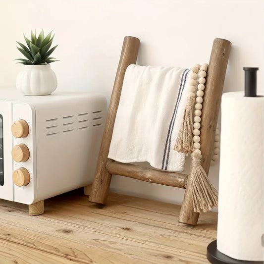Rustic Wooden Ladder - Mini Display Rack for Towels and Farmhouse Decor