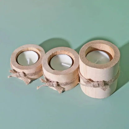 Handmade Wooden Candle Holder Set of 3 - Rustic Holiday Decor