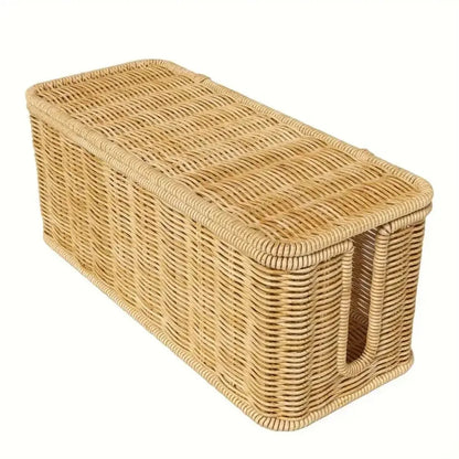 Hand-Woven Imitation Rattan Extension Cable Management Box with Cover