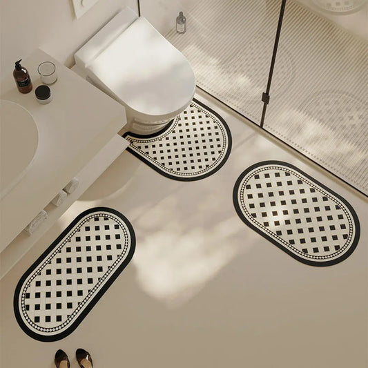 Alvienne 3-Piece Absorbent Diatom Mud Bathroom Mat Set - Quick-Dry Non-Slip Floor Mats
