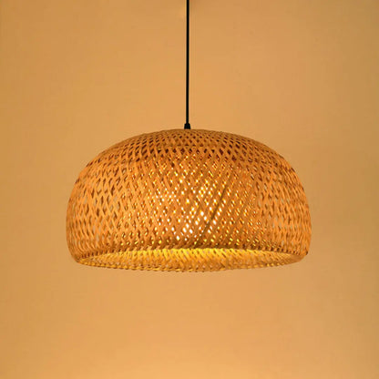 Solari Bamboo Ceiling Pendant Light - Handwoven Rattan Dome Lampshade with Boho Charm