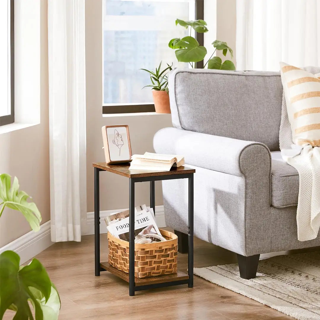 Set of 2 Rustic Industrial Side Tables - 2 Tier Bedside Coffee Tables