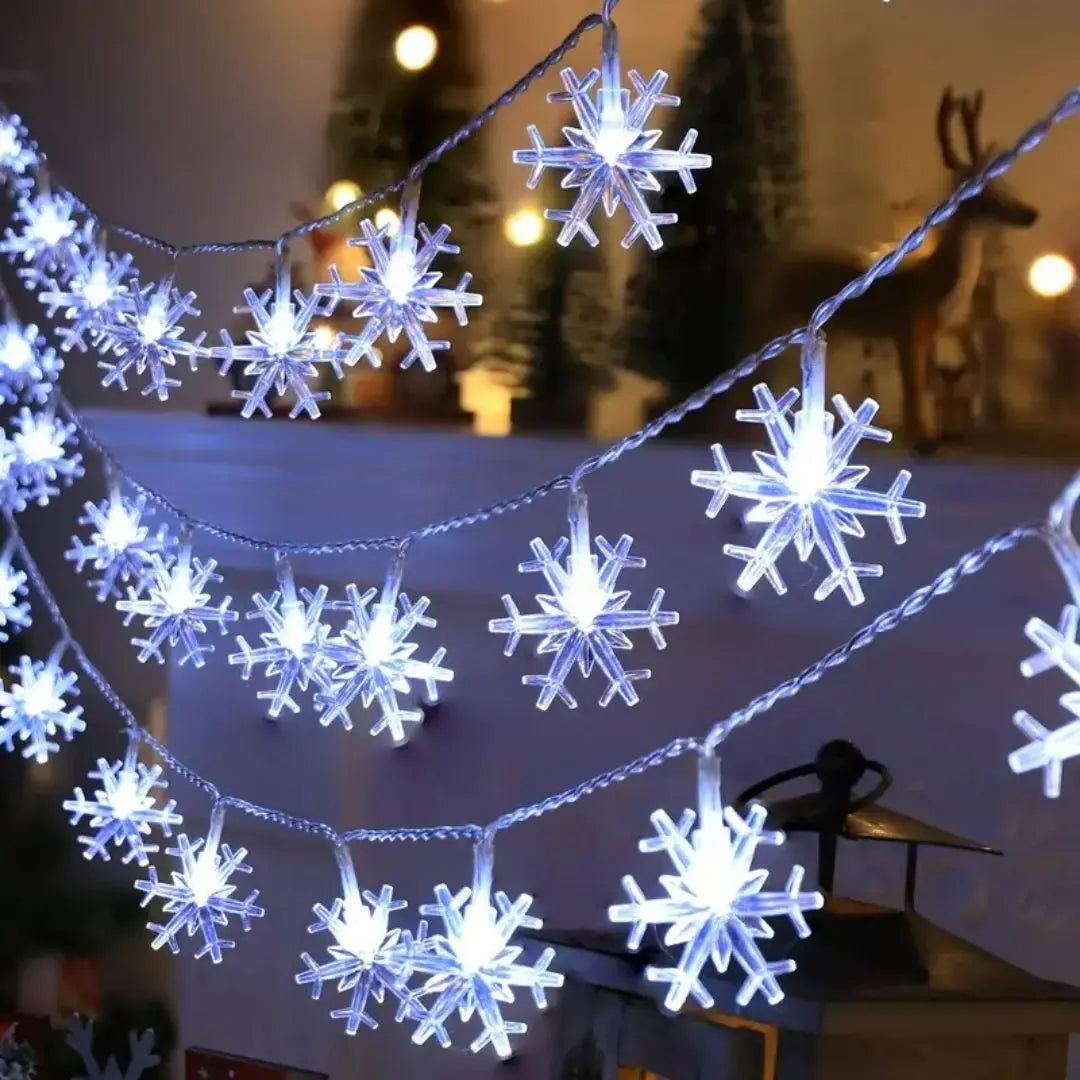 Snowflake Decorative LED Light Strings - Battery Powered Fairy Lights for Christmas