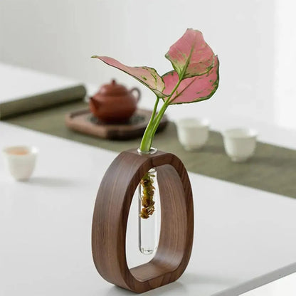 Hydroponic Test Tube Vase with Wooden Stand