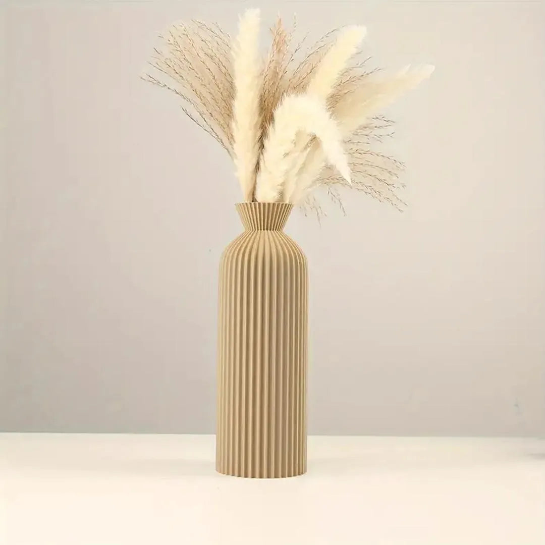 Set of 4 Modern Ribbed Plastic Vases - Black & Beige Decorative Vases