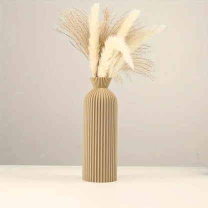 Set of 4 Modern Ribbed Plastic Vases - Black & Beige Decorative Vases