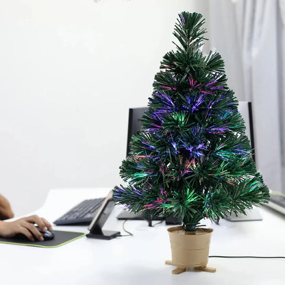60/80 cm Pre Lit Christmas Tree - Fiber Optic LED Mini Holiday Tree with Gold Base