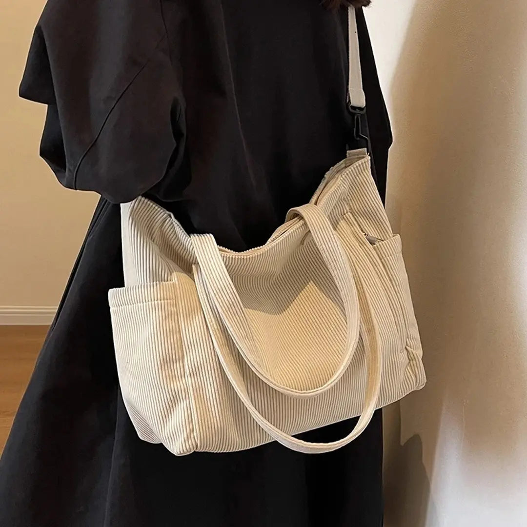 Stylish Corduroy Tote Bag for Women with Large Capacity Design