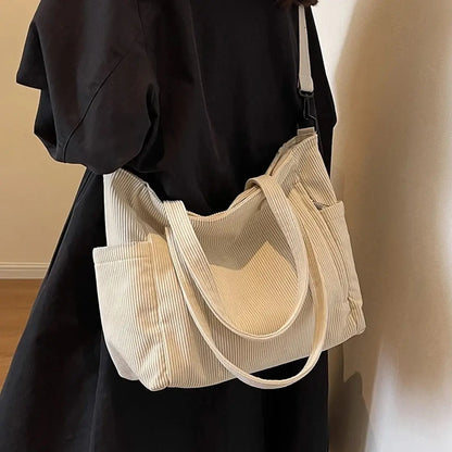 Stylish Corduroy Tote Bag for Women with Large Capacity Design