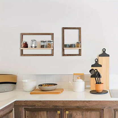 2 Pcs Square Wooden Floating Shelves - Wall Mounted Shelves for Wall Storage and Home Decor