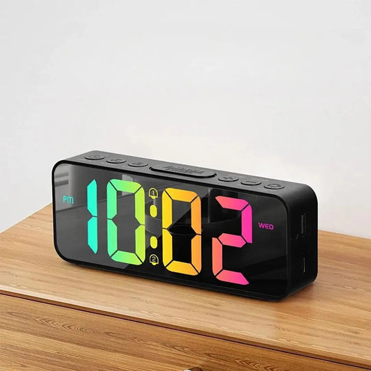 RGB Digital Alarm Clock with Mirror Display - 11 Color LED, Dual Alarm