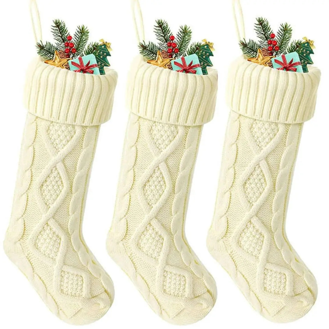 Celene Large Knitted Christmas Stockings - Classic Holiday Fireplace and Tree Decorations