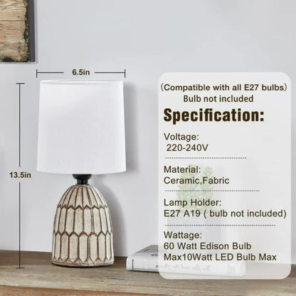 BohoLuxe Ceramic Table Lamp Set - Elegant Small Bedside Lamps with Fabric Shade