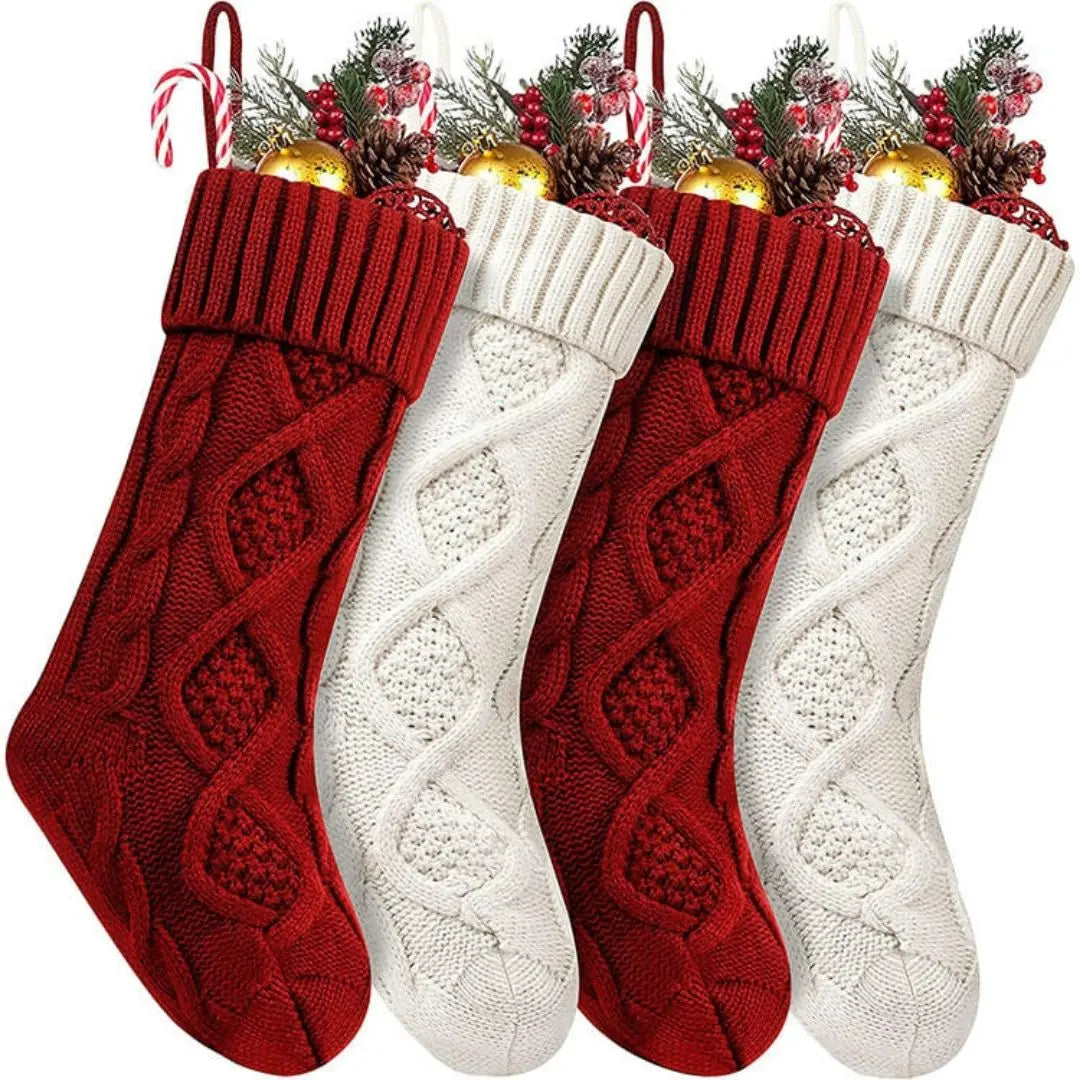 Celene Large Knitted Christmas Stockings - Classic Holiday Fireplace and Tree Decorations