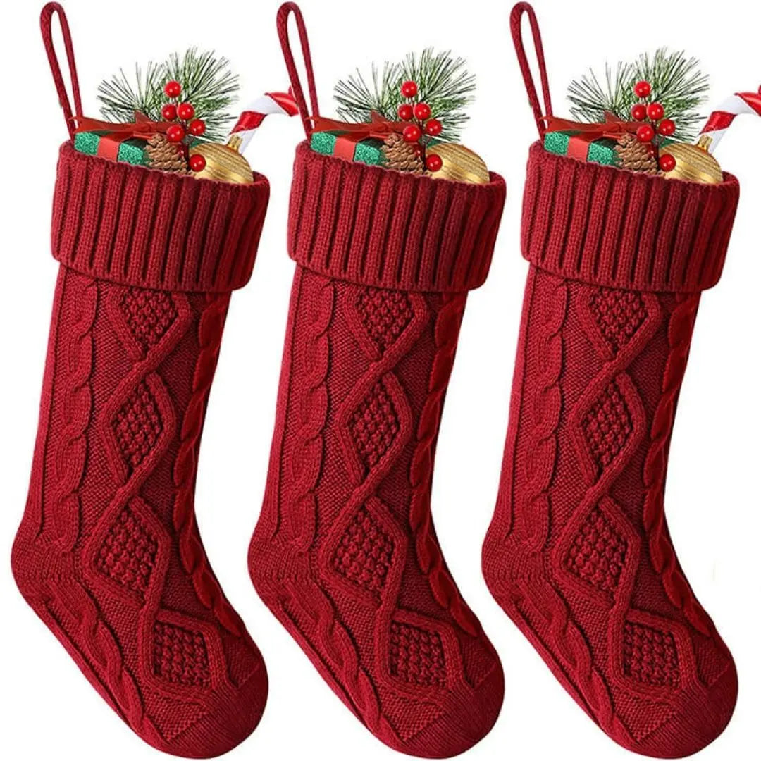 Celene Large Knitted Christmas Stockings - Classic Holiday Fireplace and Tree Decorations