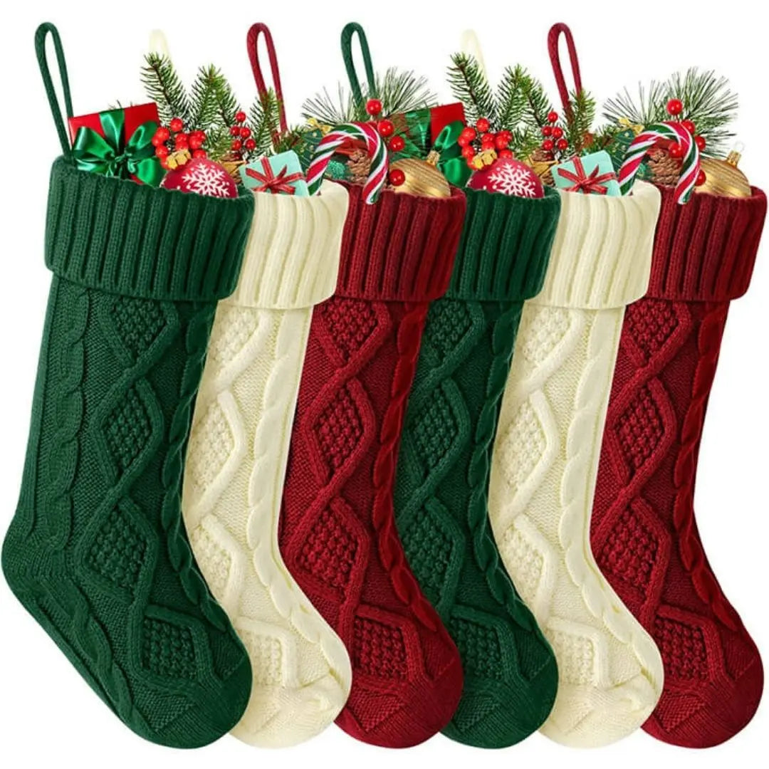 Celene Large Knitted Christmas Stockings - Classic Holiday Fireplace and Tree Decorations