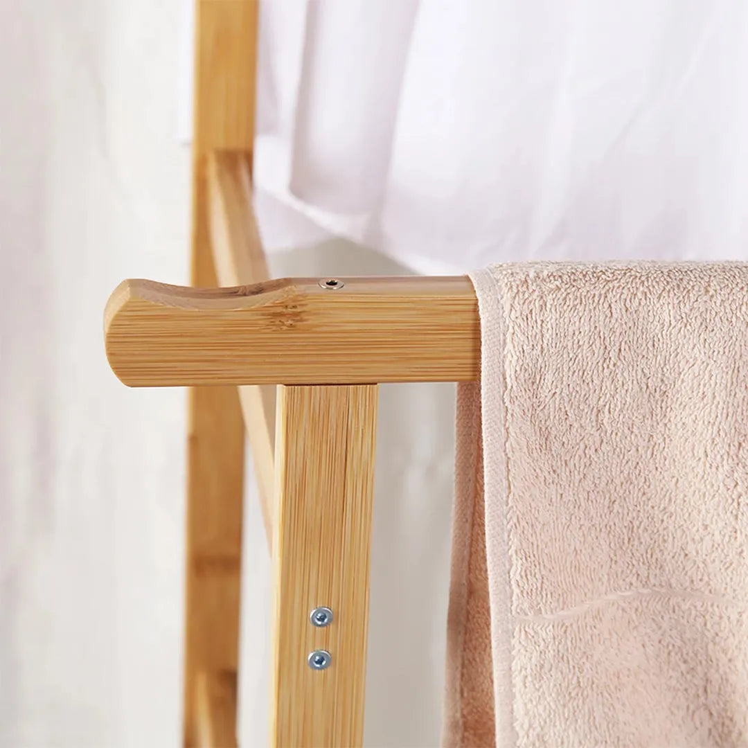 Bamboo Clothes Rack with Double Rails and Storage Shelves