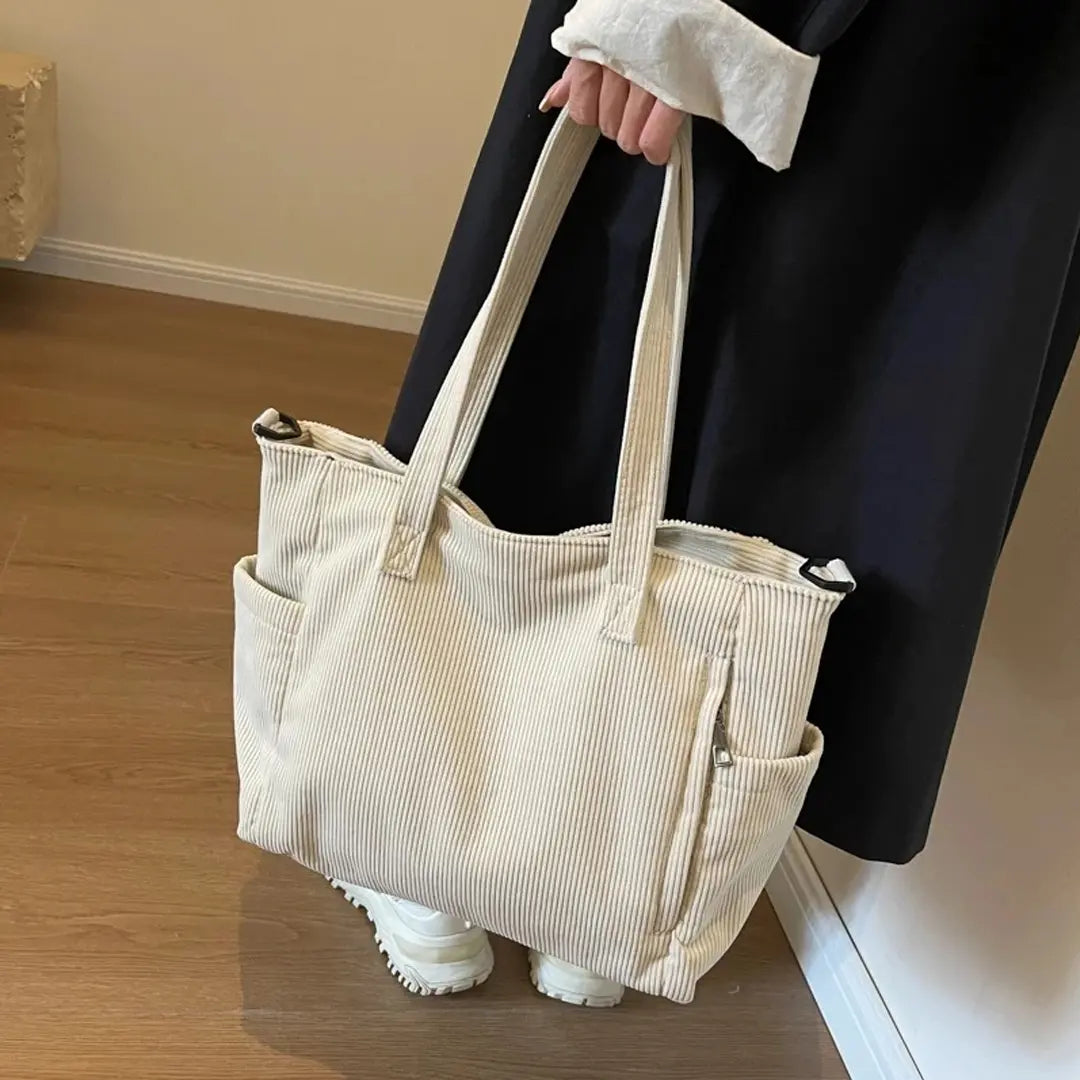 Stylish Corduroy Tote Bag for Women with Large Capacity Design