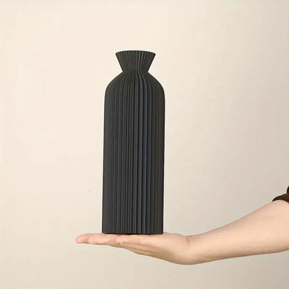 Set of 4 Modern Ribbed Plastic Vases - Black & Beige Decorative Vases