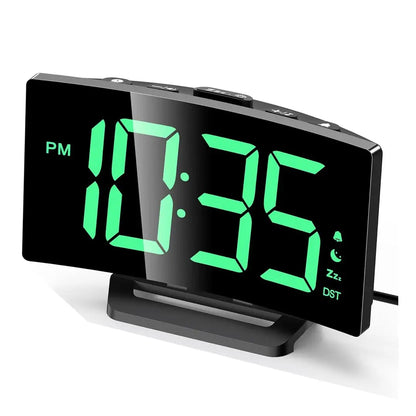 Digital Alarm Clock for Bedrooms - Curved Design with Blue LED Display
