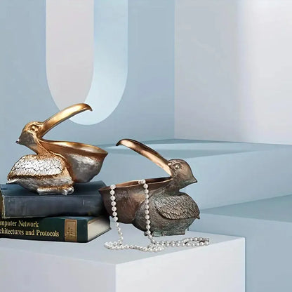 Pelican Birds Figurine - Resin Desktop Organizer and Decorative Candy Dish