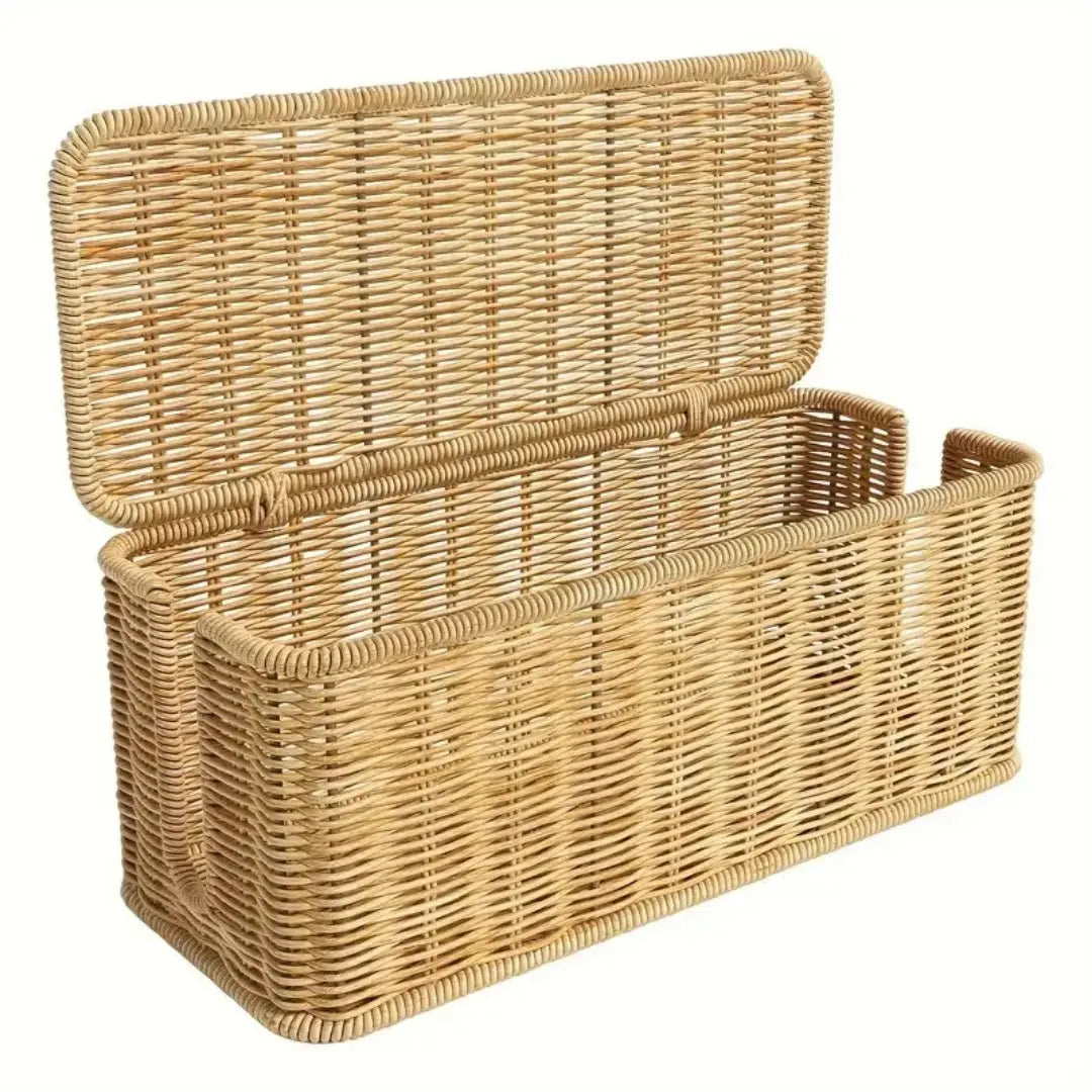 Hand-Woven Imitation Rattan Extension Cable Management Box with Cover