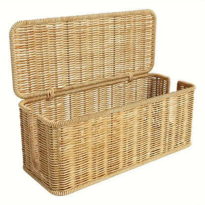 Hand-Woven Imitation Rattan Extension Cable Management Box with Cover