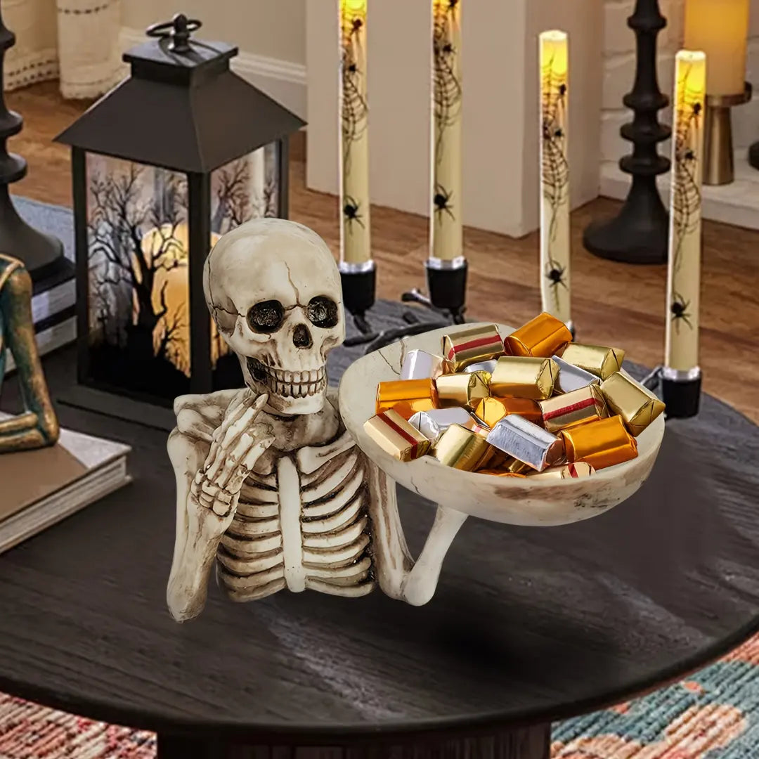 Halloween Skull Tray - Resin Skeleton Candy Bowl Decoration