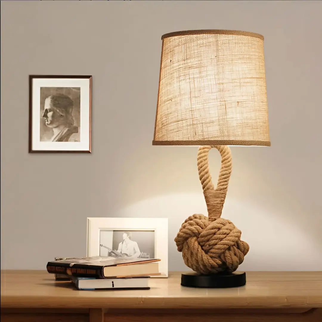 Hemp Rope Linen Table Lamp - Rustic with Soft Shades