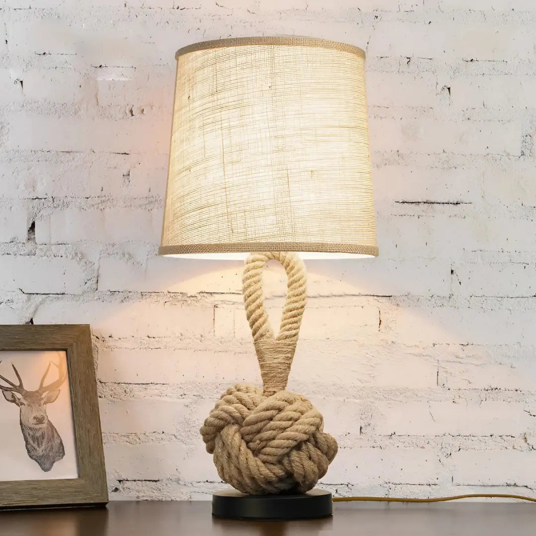 Hemp Rope Linen Table Lamp - Rustic with Soft Shades