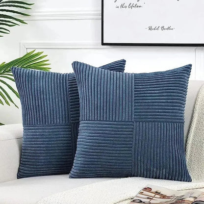 Set of 2 Corduroy Cushion Covers – Soft Striped Pillowcases