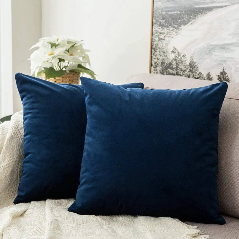 Set of 2 Blue Velvet Cushion Covers