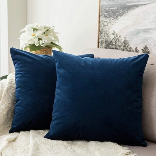 Set of 2 Blue Velvet Cushion Covers