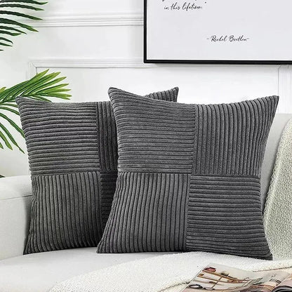 Set of 2 Corduroy Cushion Covers – Soft Striped Pillowcases