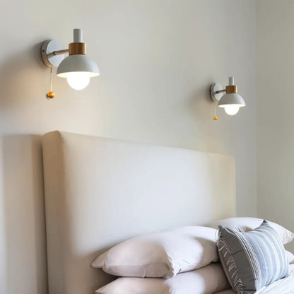 Minimalist Wooden Wall Lamp with Pull Switch - Soft Pastel Finish