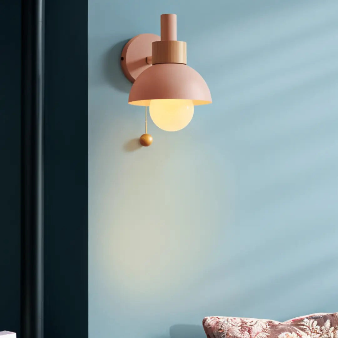 Minimalist Wooden Wall Lamp with Pull Switch - Soft Pastel Finish