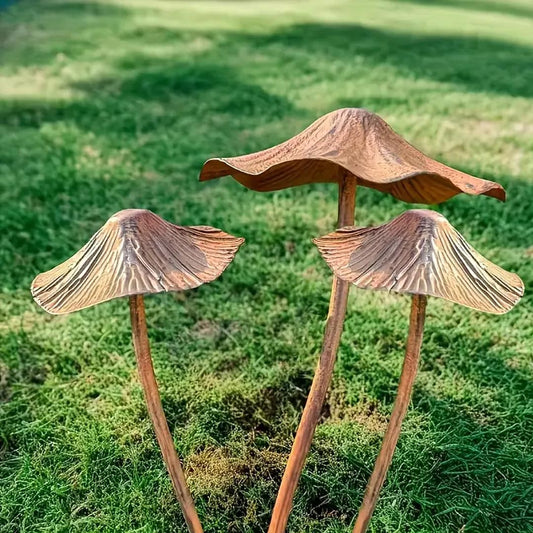 Set of 3 Pcs Retro Metal Rusty Mushroom Garden Decoration