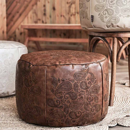 Unstuffed Leather Pouf Cover