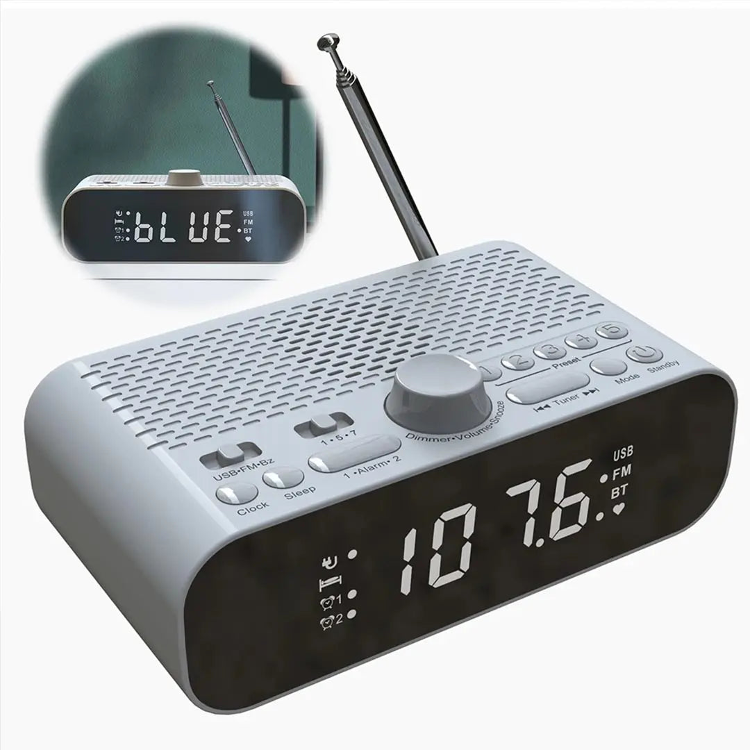 Digital Alarm Clock Radio - LED Display, Rechargeable with Auto Off Timer