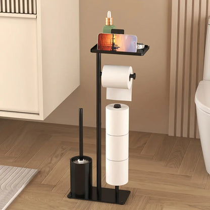 Freestanding Toilet Roll Holder with Storage - Modern Bathroom Organizer