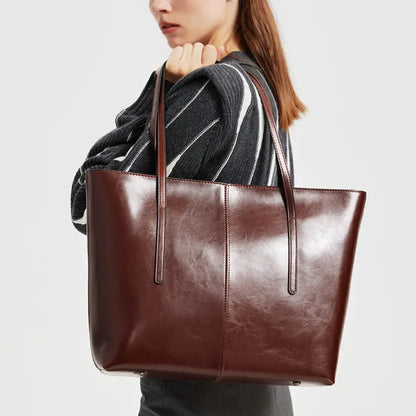 Women's Leather Tote Bag - Large Structured Shoulder Bag for Work